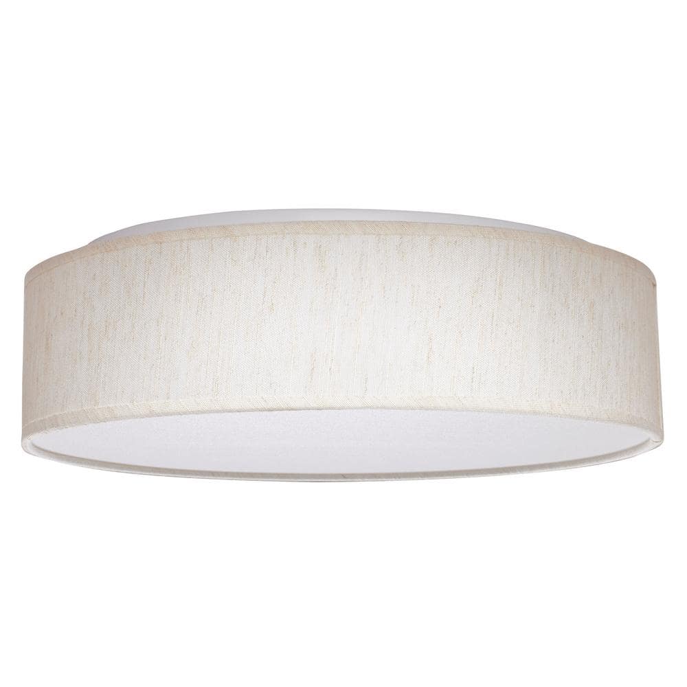 15 in. Beige Contemporary Integrated LED Flush Mount with Fabric Shade and White Acrylic Diffuser (NO TEST)