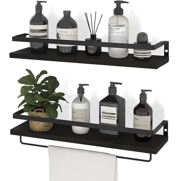 Cubilan 16.53 in. W x 5.83 in. D Black Wood Composite Decorative Wall Shelf Set of 2