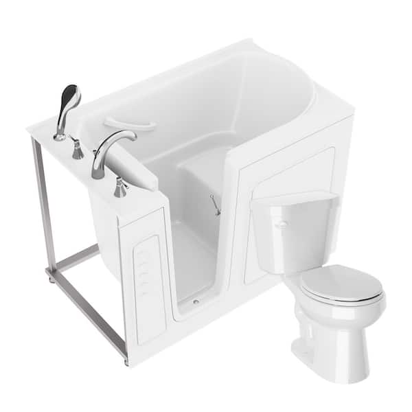 Universal 52 in. x 30 in. Left Drain Soaking Jetted Bathtub in White with Rounded Toilet and Soft Close Lid