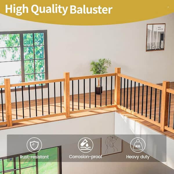 Iron Stair Balusters - Modern Ring Metal Spindles For Stairs - Satin Black Hollow Core - UK