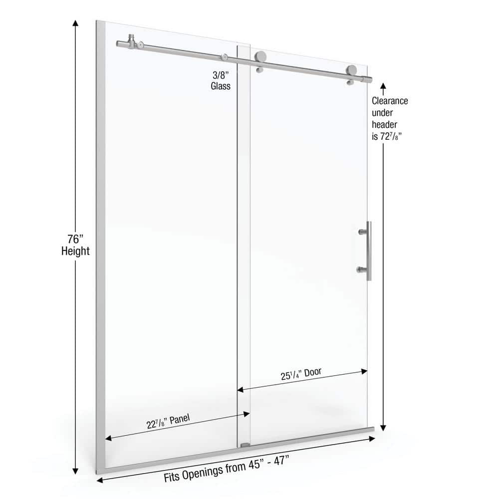 Vinesse 47" x 76" Frameless Shower Door with Brushed Nickel Finish