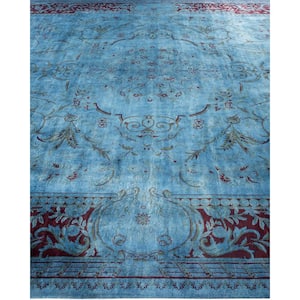 One-of-a-Kind Contemporary Light Blue 9 ft. x 12 ft. Hand Knotted Overdyed Area Rug