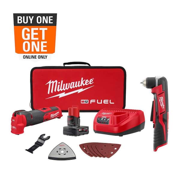 M12 FUEL 12V Lithium-Ion Cordless Oscillating Multi-Tool Kit with 4.0 Ah Battery, Charger, Bag & Right Angle Drill