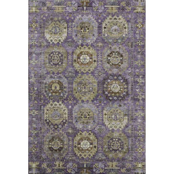 Mayfield Premium Machine Washable Abstract AMF2024 Eggplant 8 ft. x 10 ft. Area Rug