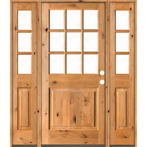 64 in. x 80 in. Rustic Knotty Alder Clear 9-Lite Clear Stain Wood Left Hand Inswing Single Prehung Front Door/Sidelites