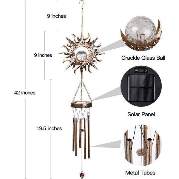 ITOPFOX 42 in. Solar Wind Chimes, Sun Wind Chime Outdoor