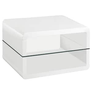 23.5 in. Glossy White Square Wood End Table with 2-Shelves