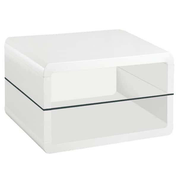 Coaster 23.5 in. Glossy White Square Wood End Table with 2-Shelves