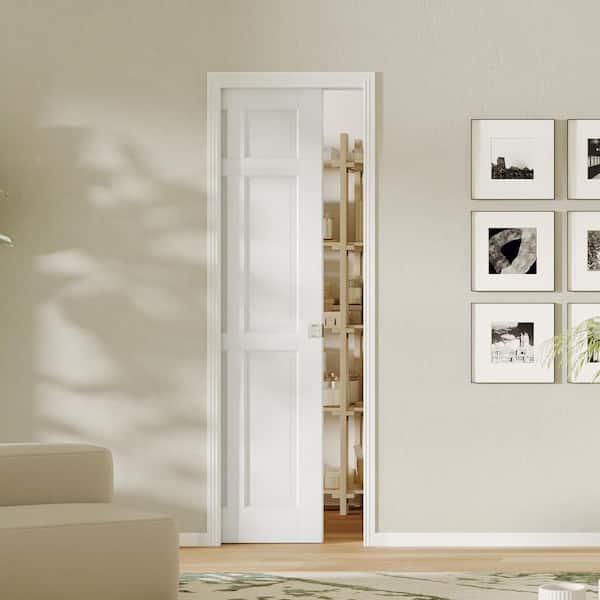 TENONER 24 in. x 80 in. 6-Panel Hollow Core White Primed Pine Wood