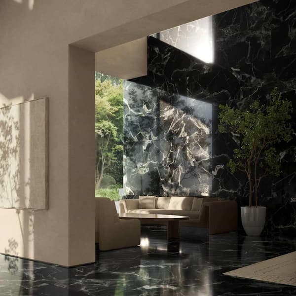 Montari Black Gold 24 in. x 48 in. Marble Look Polished Porcelain Floor and Wall Tile (15.49 sq. ft. / Case)