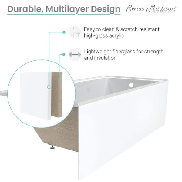 Swiss Madison Voltaire 54 In X 30, 54 X 30 Bathtub With Center Drain