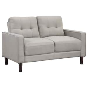 54.25 in. Beige and Black Solid Print Fabric 2-Seater Loveseat with Tufted Back