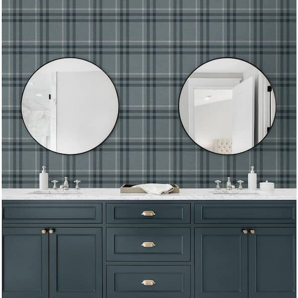 57.5 sq. ft. Light Blue Calverlay Plaid Pre-Pasted Paper Wallpaper Roll