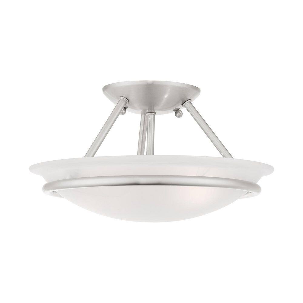 Elegant Alabaster Glass Bowl 2-Light LED Semi Flush Mount in Brushed Nickel