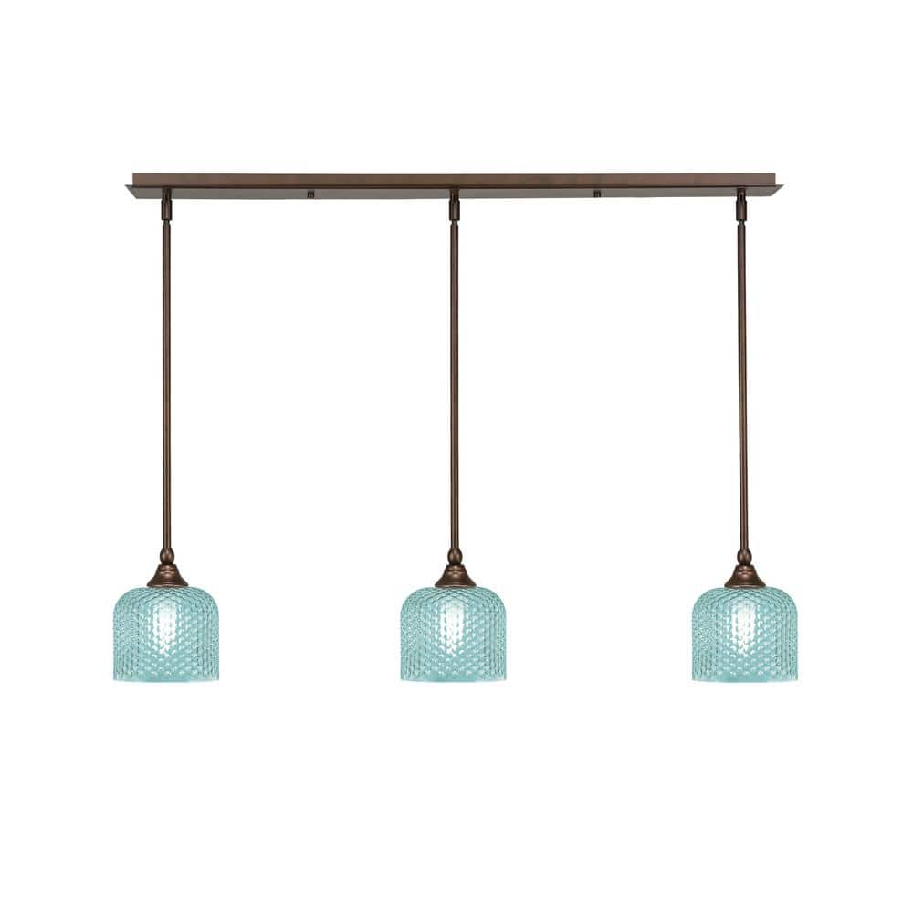 Livingston 100-Watt 3-Light Bronze Shaded Pendant Light with 6 in. Turquois