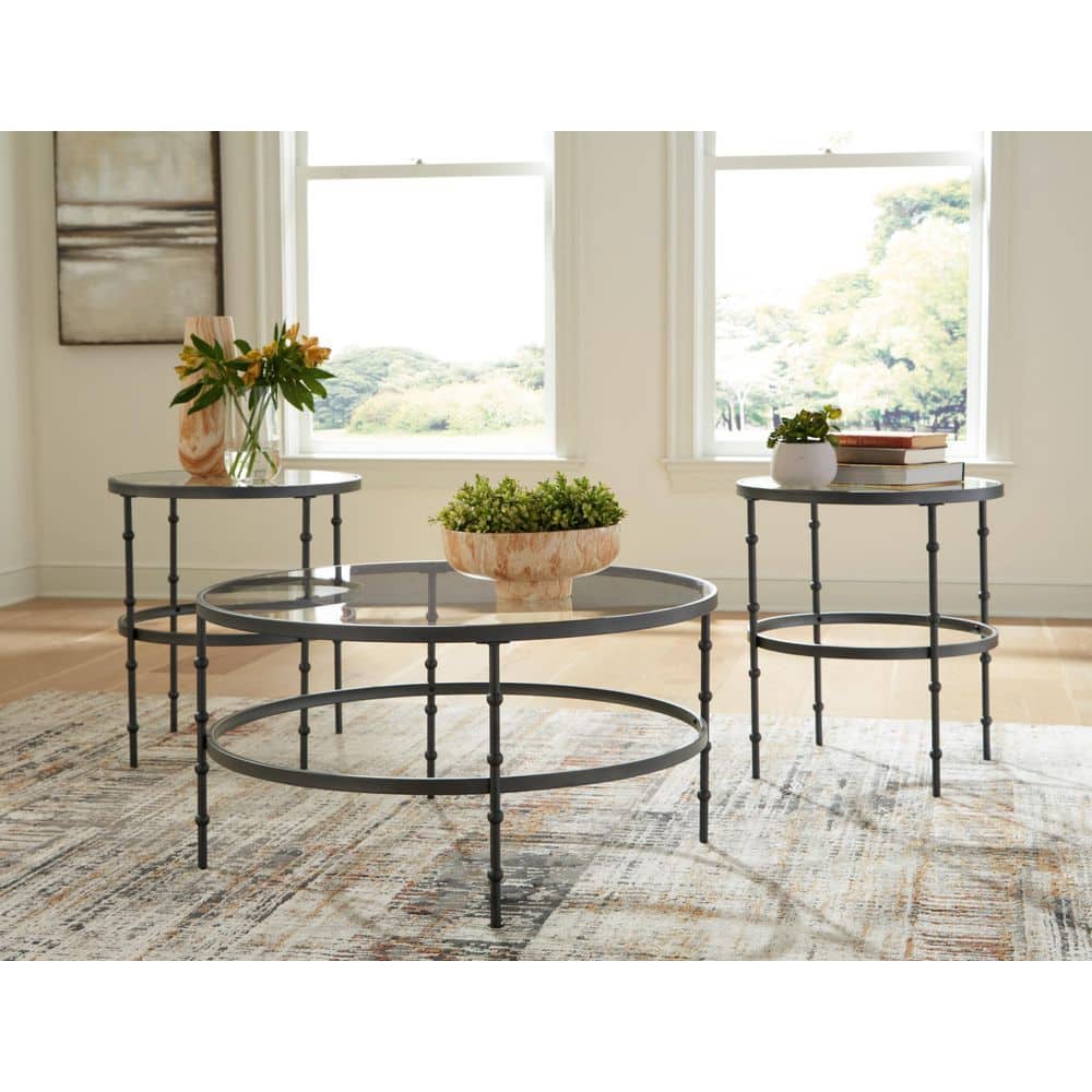 Kellyco Black Round Glass-Top Table Set
