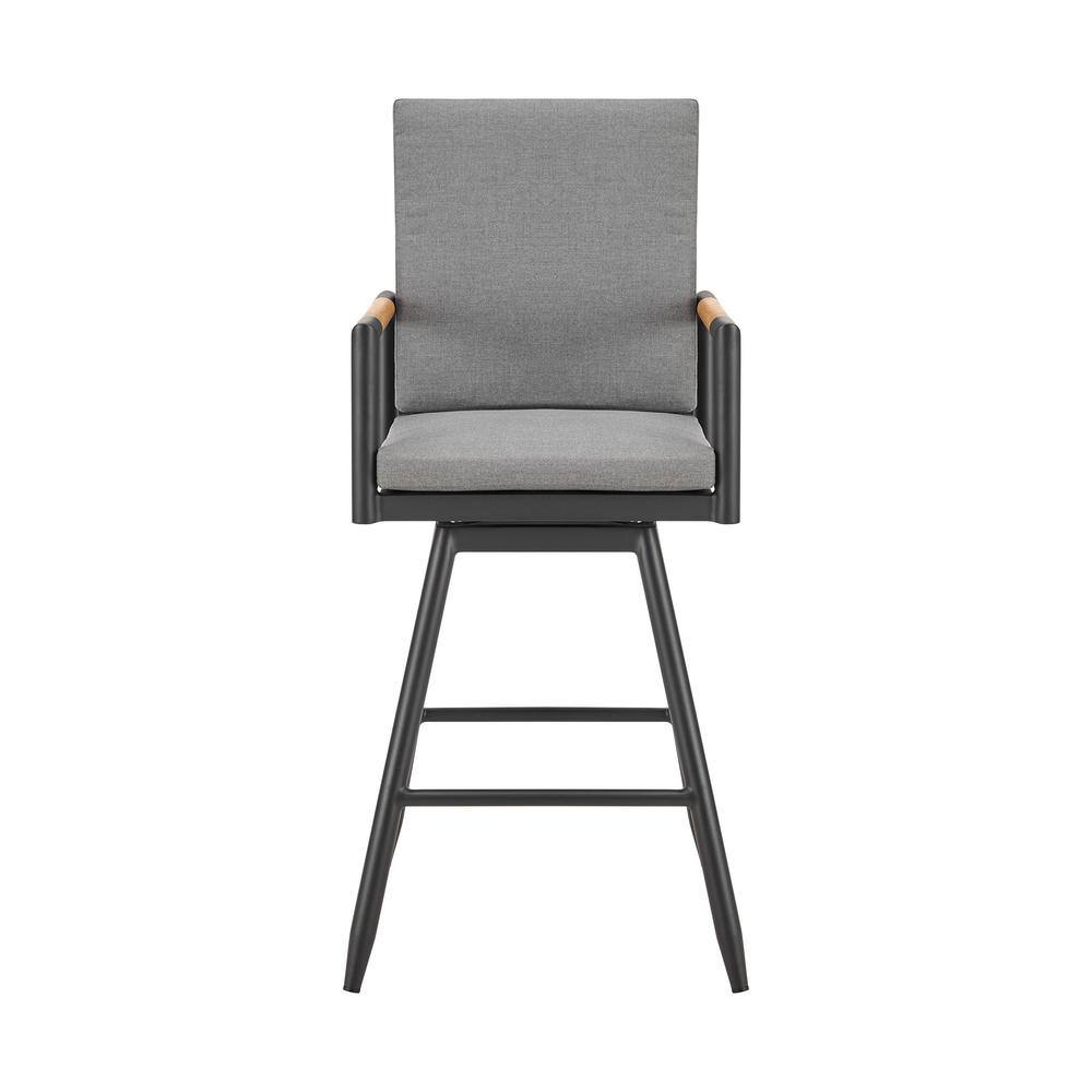 Gray Aluminum Swivel Outdoor Bar Stool with Cushions