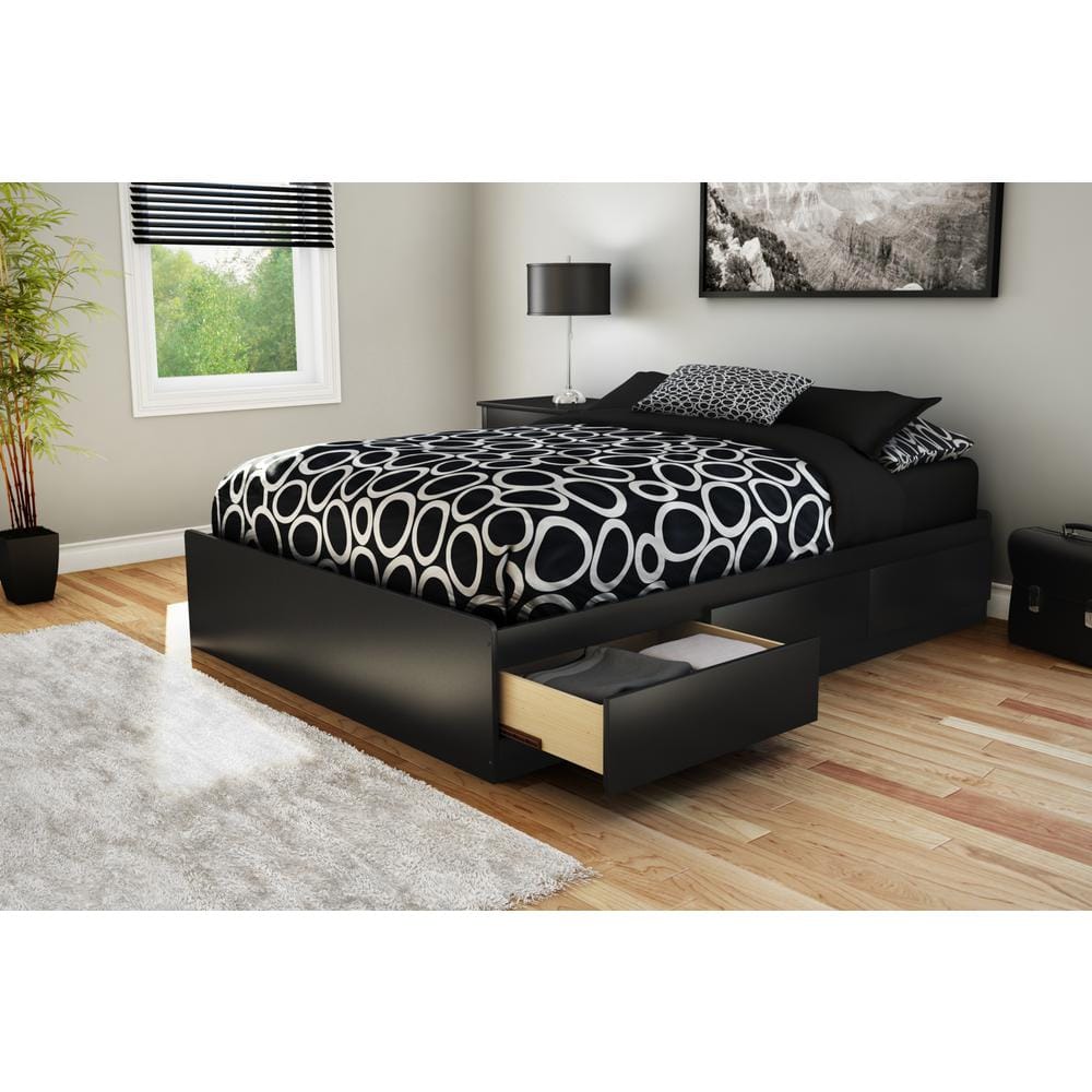Black Full Platform Bed with Storage Drawers
