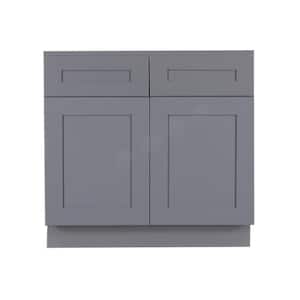 Lancaster Shaker Assembled 42x34.5x24 in. Base Cabinet with 2-Door and 2-Drawer in Gray
