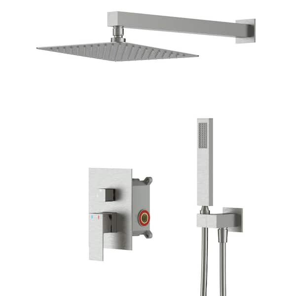 Miscool Rainfall 1-Handle 1-Spray 10 in. Square High Pressure Shower Faucet in Brushed Nickel (Valve Included)