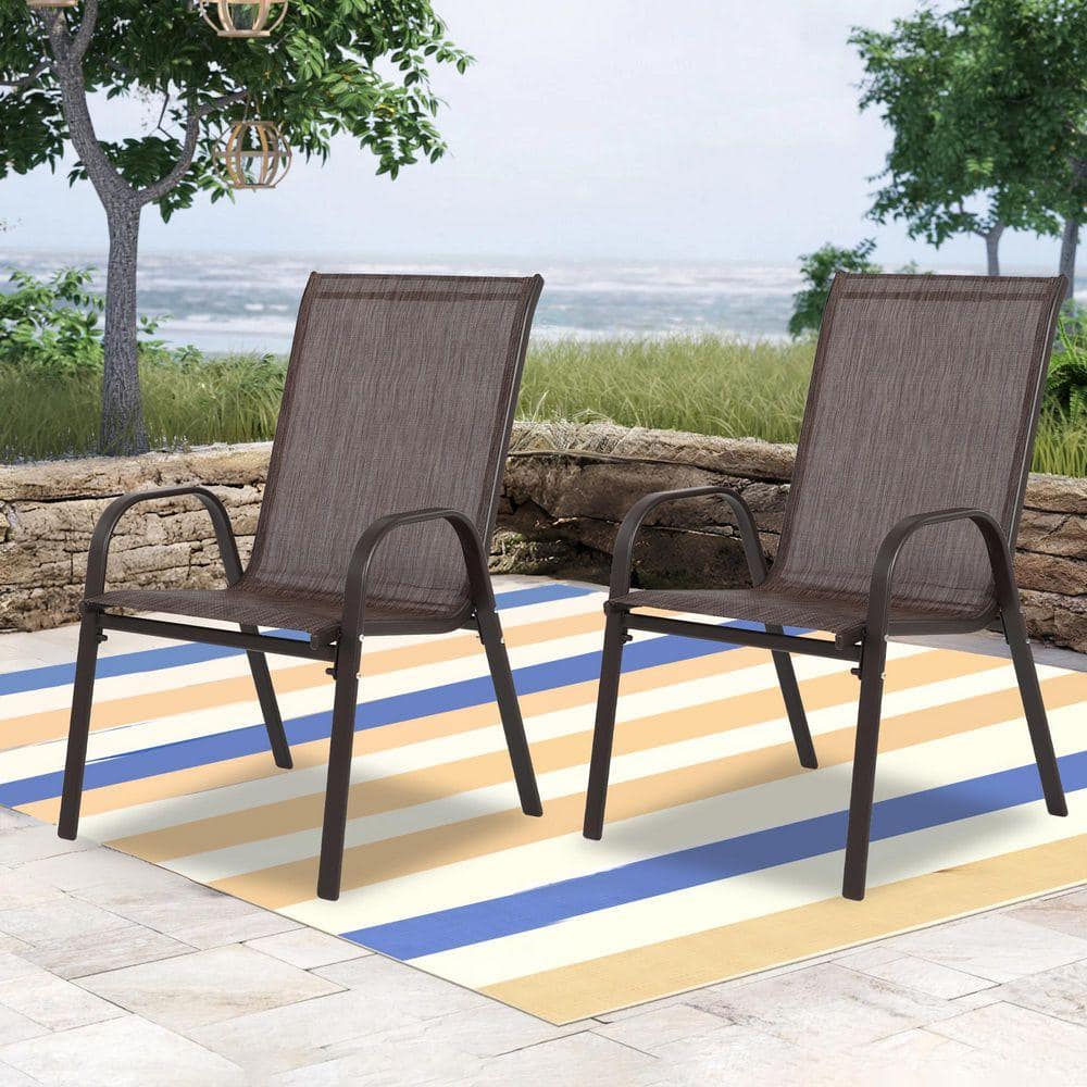Brown Steel Outdoor Dining Chair, Patio Camping Chair with