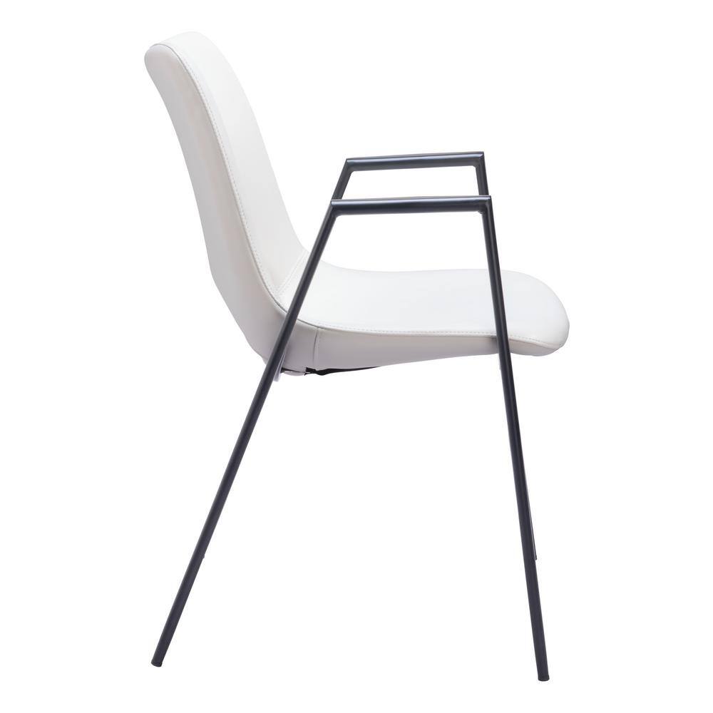 White Faux Leather Upholstered Arm Chair with Black Metal Legs