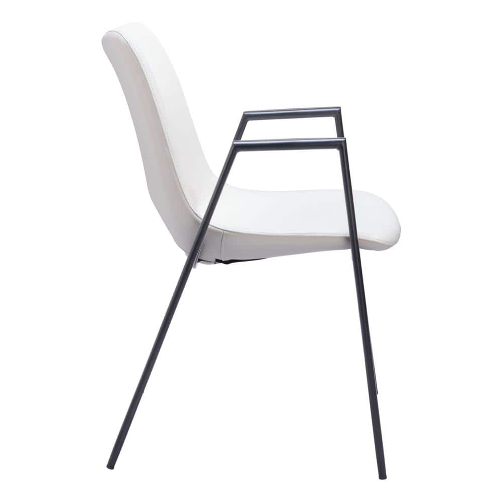 White Faux Leather Upholstered Arm Chair with Black Metal Legs