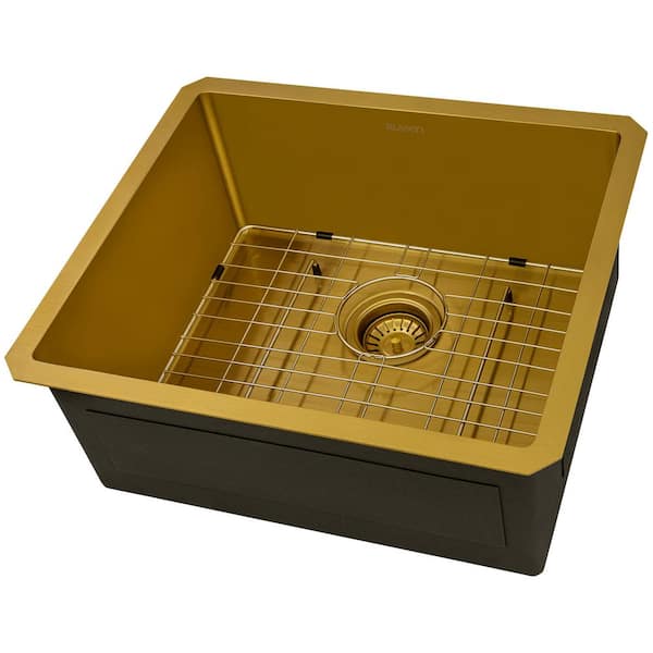 Ruvati Terraza Gold 16 Gauge Stainless Steel 21 in. Undermount Bar Sink in Matte Gold Satin Brass with Mounting Brackets