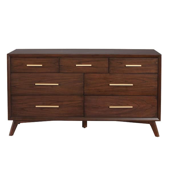 Brown 7 drawer 60 in. Dresser with Mirror