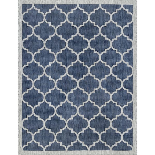 Tayse Rugs Veranda Geometric Navy 5 ft. x 8 ft. Indoor/Outdoor Area Rug
