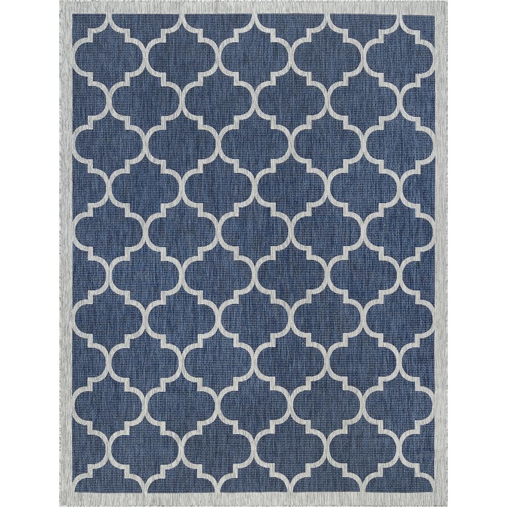 Tayse Rugs Veranda Geometric Navy 8 ft. x 10 ft. Indoor/Outdoor Area