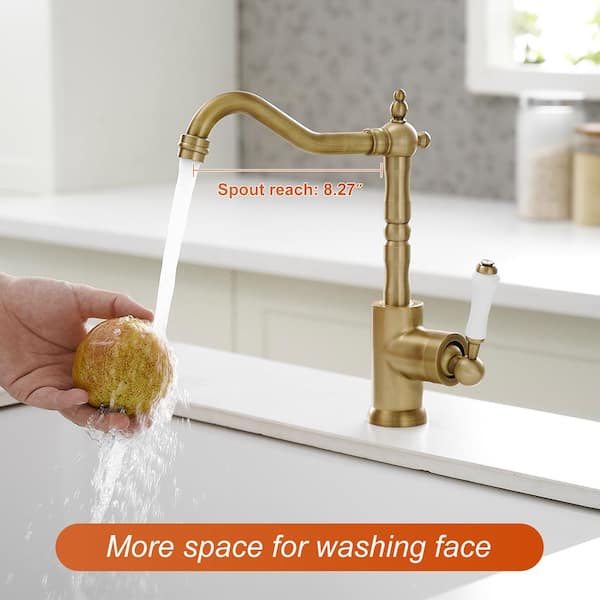 Tall Single Handle Deck Mount Vessel Sink Standard Kitchen Faucet in Antique Brass