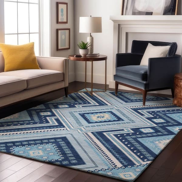 Mayfield Premium Machine Washable Abstract AMF1010 Navy 5 ft. x 7 ft. 6 in. Area Rug