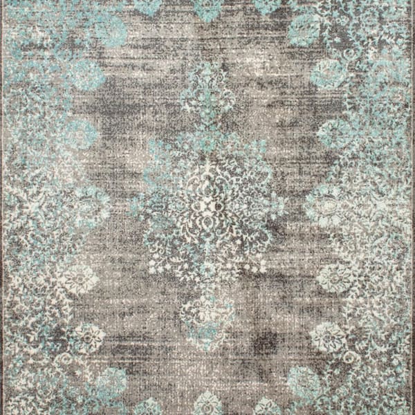 Lacy Vintage Floral Teal 8 ft. Square Rug