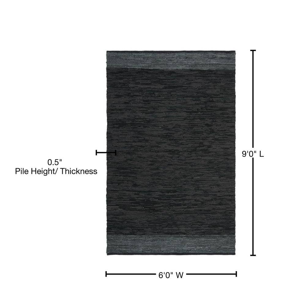 Handmade Black and Grey Leather 6' x 9' Area Rug
