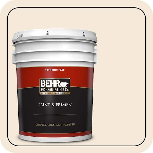 BEHR PREMIUM PLUS 5 gal. #13 Cottage White Flat Exterior Paint & Primer