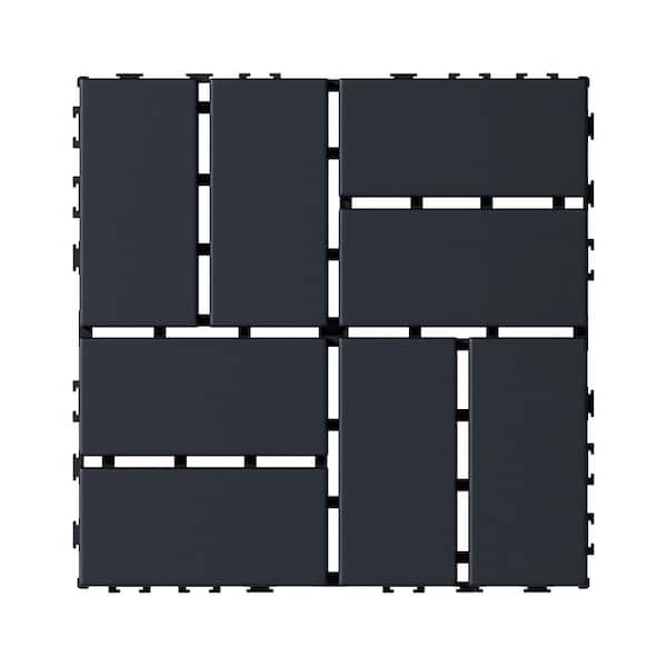 12 in. x 12 in. Plastic Interlocking Deck Tiles, Waterproof 8-slat Flooring Tile in Grey(44-Pack)