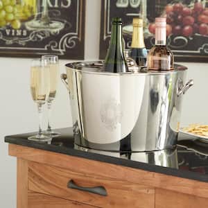 Traditional Large Oval Silver Metal Wine Bucket Bottle Cooler with Handles