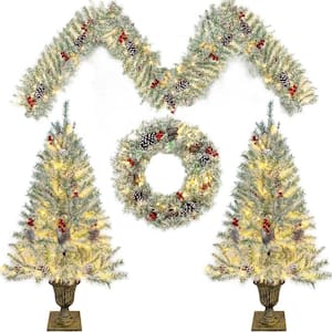 Foyer Entrance Retro White Lightable Christmas Tree Set, 4-Pieces