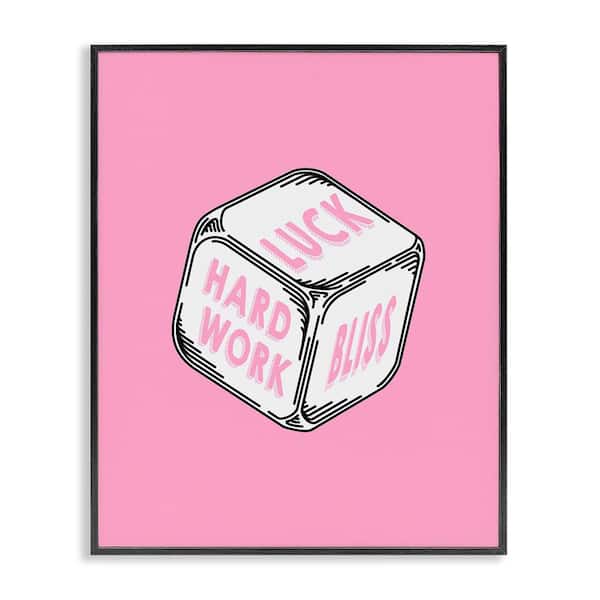 Stupell Industries Pastel Pink Lucky Dice by Graffi*tee Studios Black Framed Typography Giclee Art Print 14 in. x 11 in.