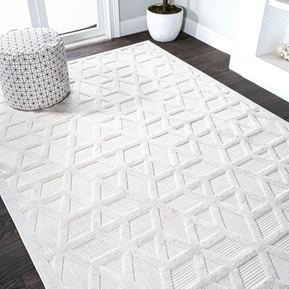 Moorish Elegance Ivory Geometric 3x5 Synthetic Area Rug