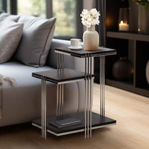 20 in. Brown Square Mango Wood and Metal 3-Tier End Table