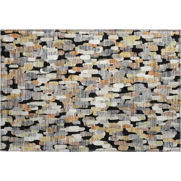 Mayfield Premium Machine Washable Abstract AMF2451 Black 2 ft. x 3 ft. Accent Rug