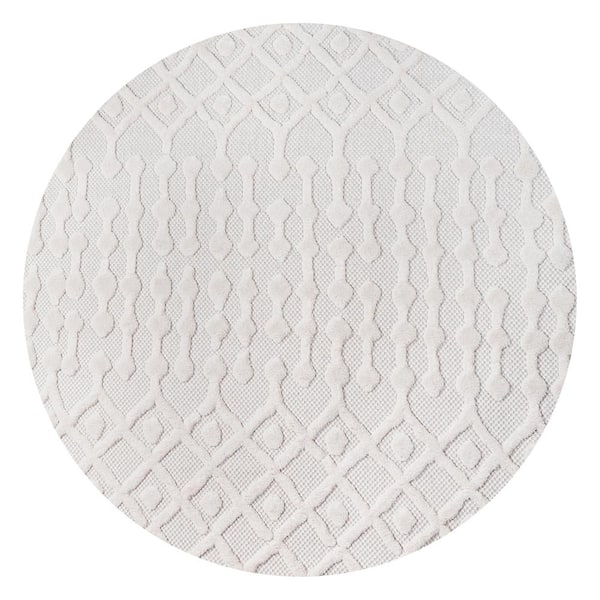 Peralta Ivory 5 ft. Round Moroccan Diamond Indoor/Outdoor Area Rug