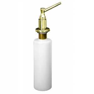 Kitchen Sink Deck Mount Liquid Soap/Hand Sanitizer Dispenser with Refillable 12 oz Bottle in Polished Brass