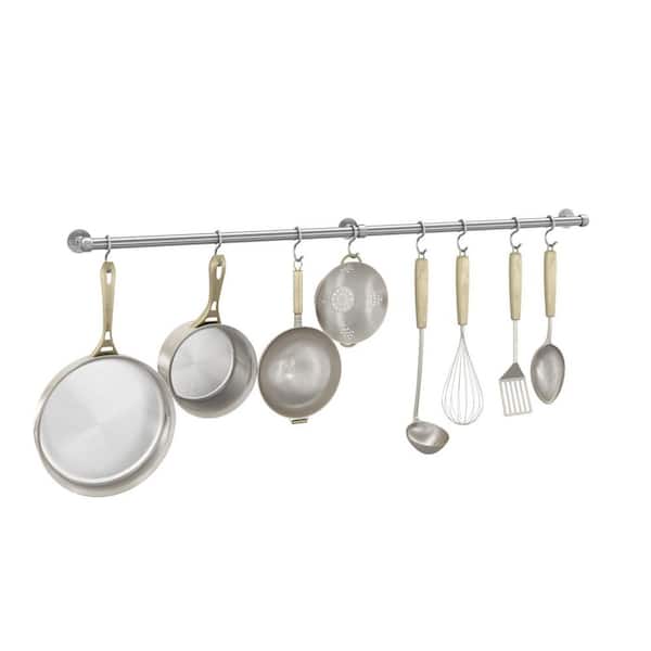 39.4 in. Brushed Stainless Steel Wall Mounted Hanging Pot Rack with Hooks for Kitchen Utensil Cookware Organization