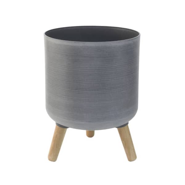 Modena 14 qt. Brushed Gray Indoor Plastic Planter with Stand, (11 in. x 15.25 in.) 1-Pack