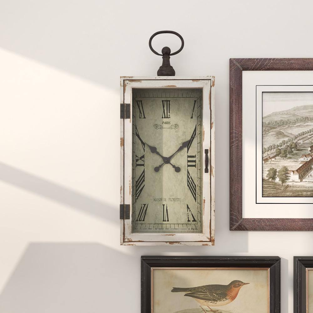 White Wood Pocket Watch Style Wall Clock with Metal Accents