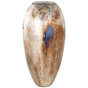 Bronze Foiled Metal Decorative Vase with Bronze and Blue Accents
