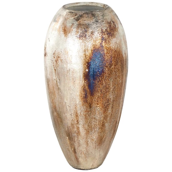 Litton Lane Bronze Foiled Metal Decorative Vase with Bronze and Blue Accents